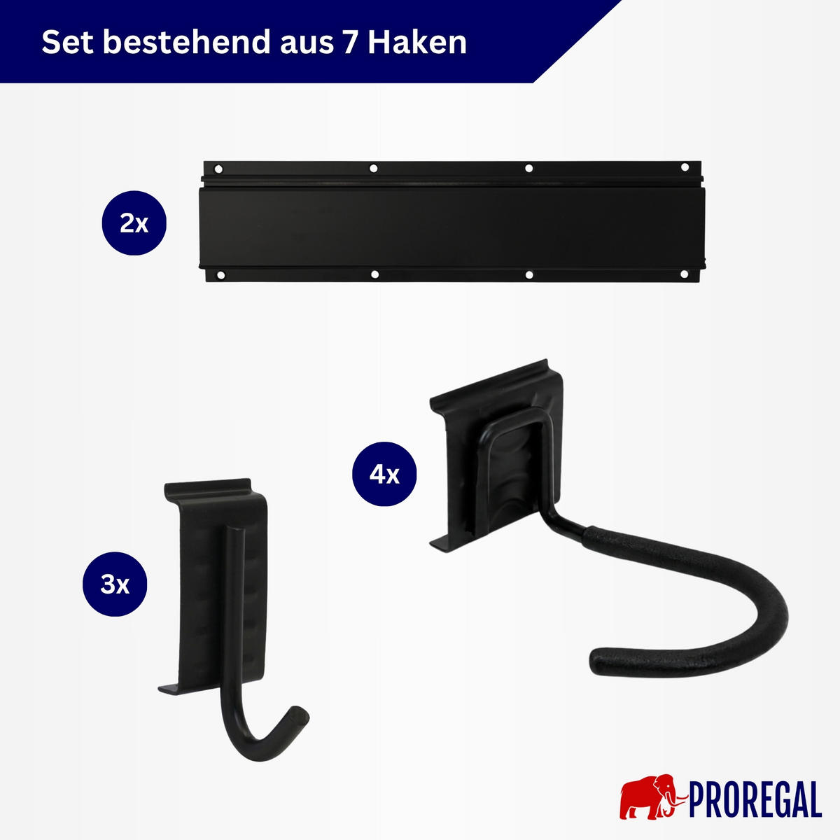 GARAGEN-WANDREGAL FORGE 7-teiliges Set Schwarz Haken Hochbelastbares Werkzeughaken für Garten, Garage - Schwarz, Metall (18/40.5/10cm) - PROREGAL