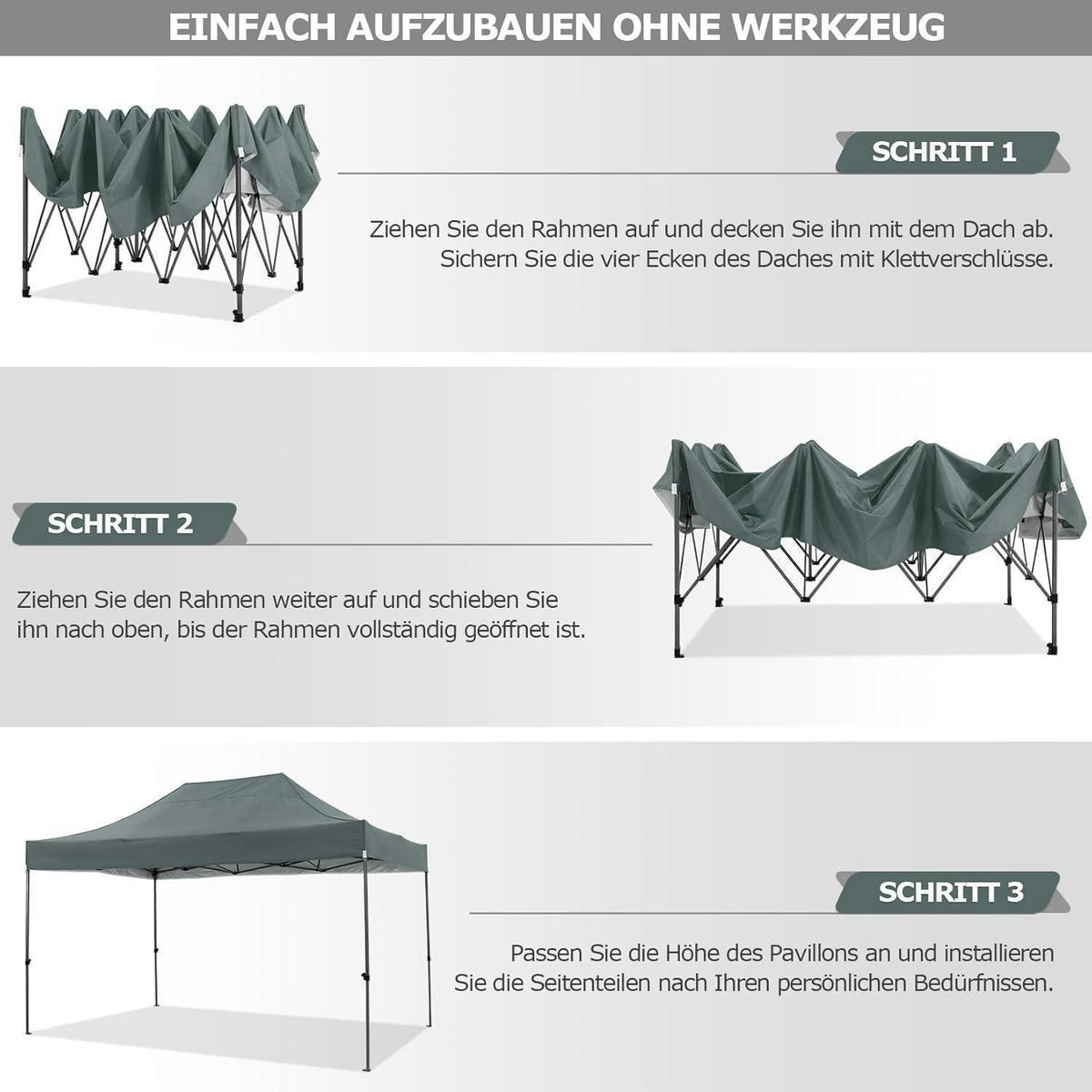FALTPAVILLON 300 x 450 cm Grau Wasserdicht mit 4 Seitenwänden - Olivgrün, Textil (300/240/450cm)