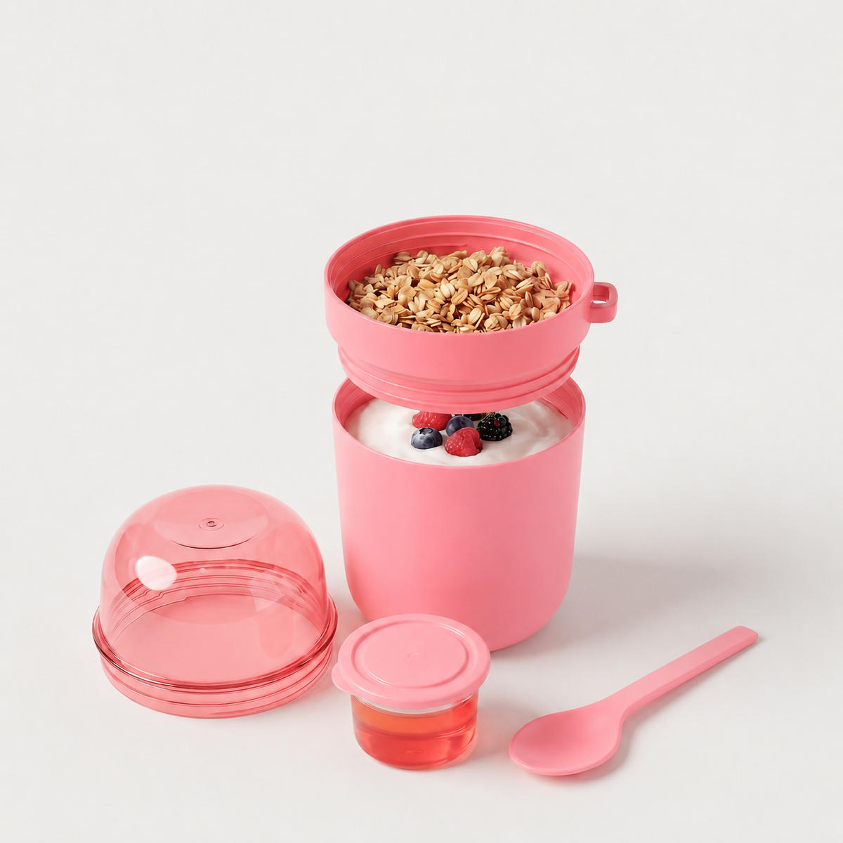 MÜSLIBECHER Pink 4er-Set auslaufsicher - Pink, Kunststoff - Relaxdays