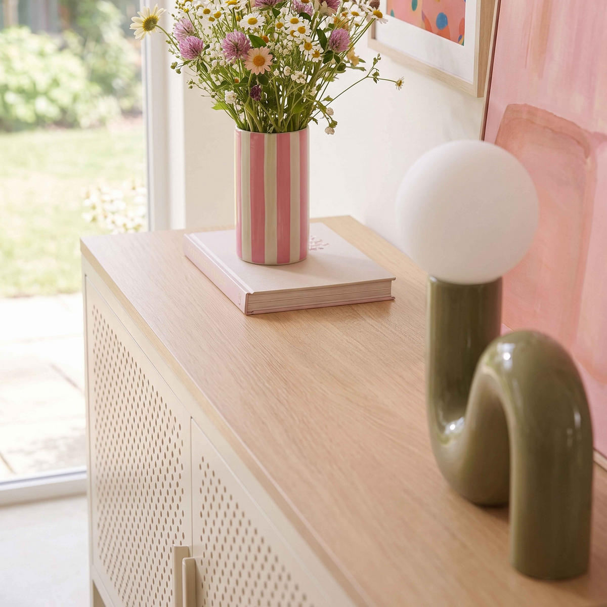 SIDEBOARD 100 cm, Ekru - Ecru/Weiß, Metall (100/60/40cm) - Oviala
