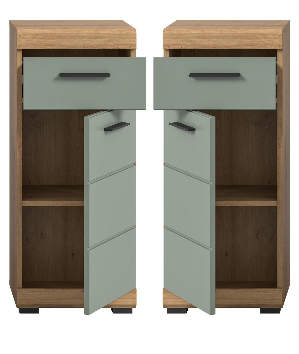BADKOMMODE Salbei grün, Eiche Artisan 37 x 88 cm, Badschrank Türanschlag wechselbar - Salbeigrün/Schwarz, Holzwerkstoff/Kunststoff (37/88/31cm) - Inn.Furn