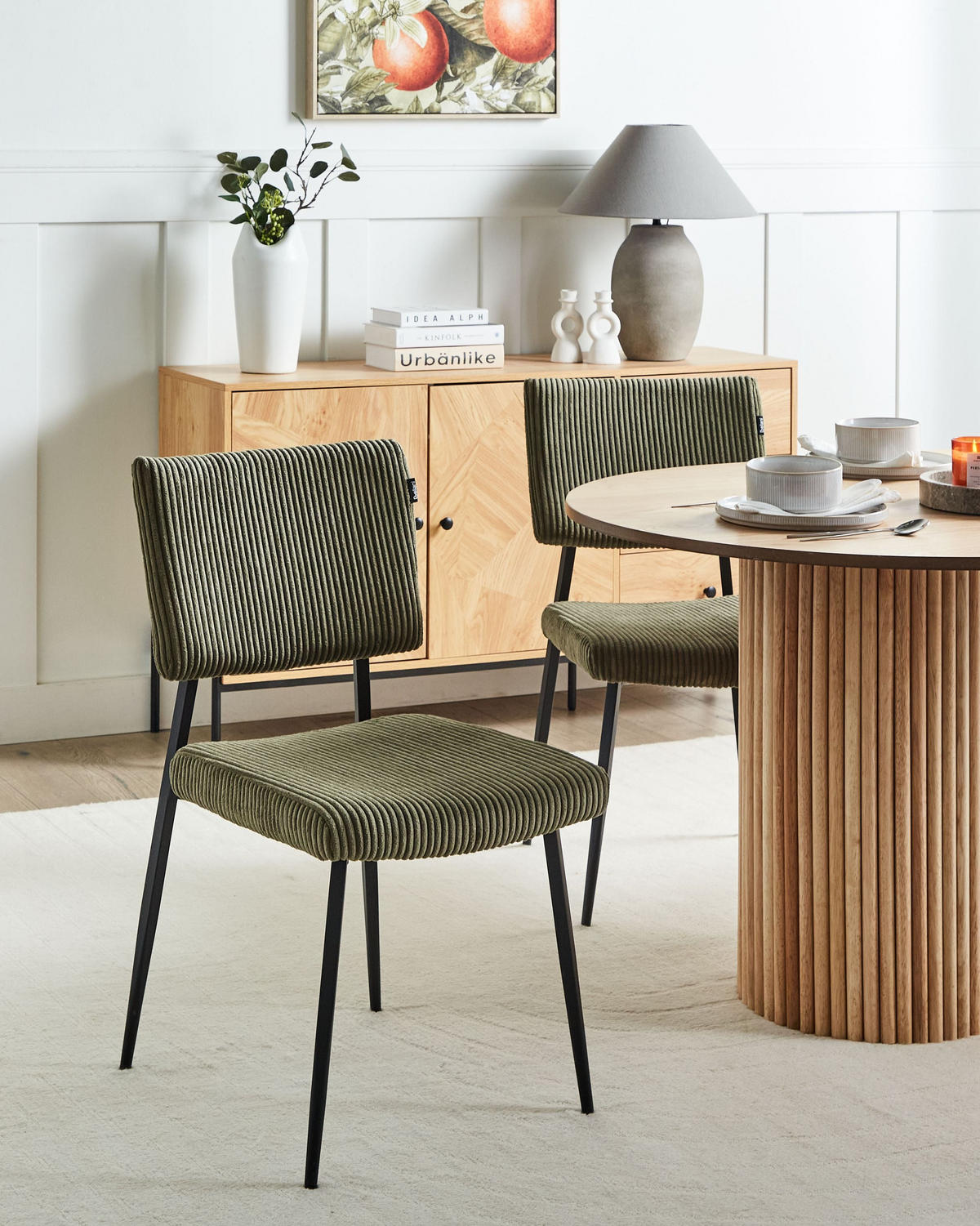 ESSZIMMERSTUHL 2er-Set Olivgrün Sturgis - Schwarz/Grün, Textil (47/87/54cm) - Beliani