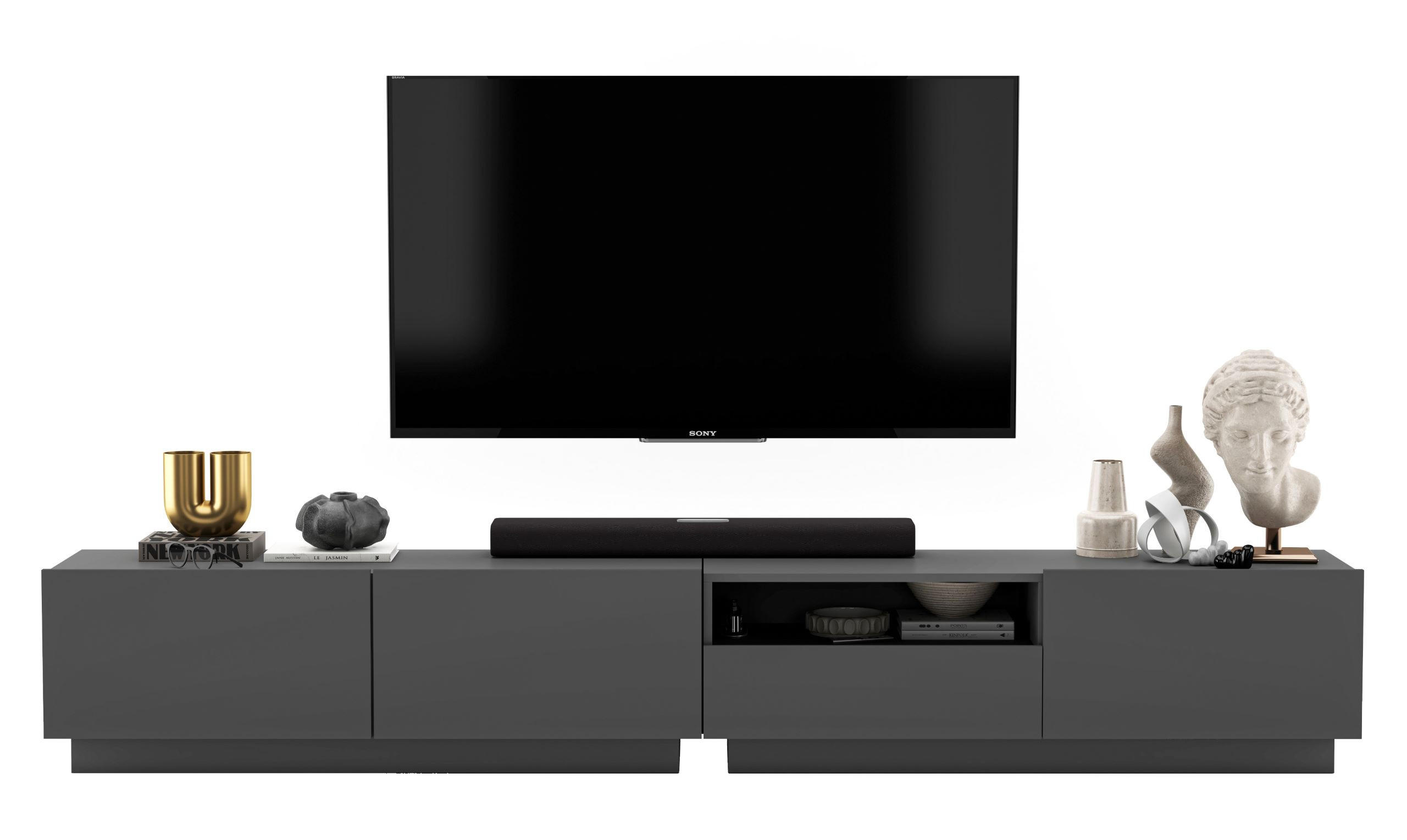 TV-LOWBOARD 2-er Set Enjoy Graphit Matt Loft Schublade 120 cm - Grau, Holzwerkstoff (240/37/35cm) - Meble Lindner