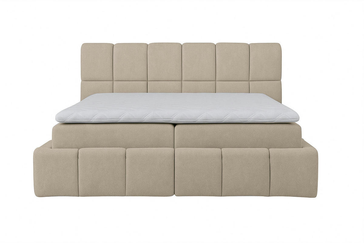 BOXSPRINGBETT AURA mit Topper und Bettkasten, Dunkelbeige, H3 Bonell, 120x200 cm - Cappuccino, Textil (120/200cm) - KS Home Concept