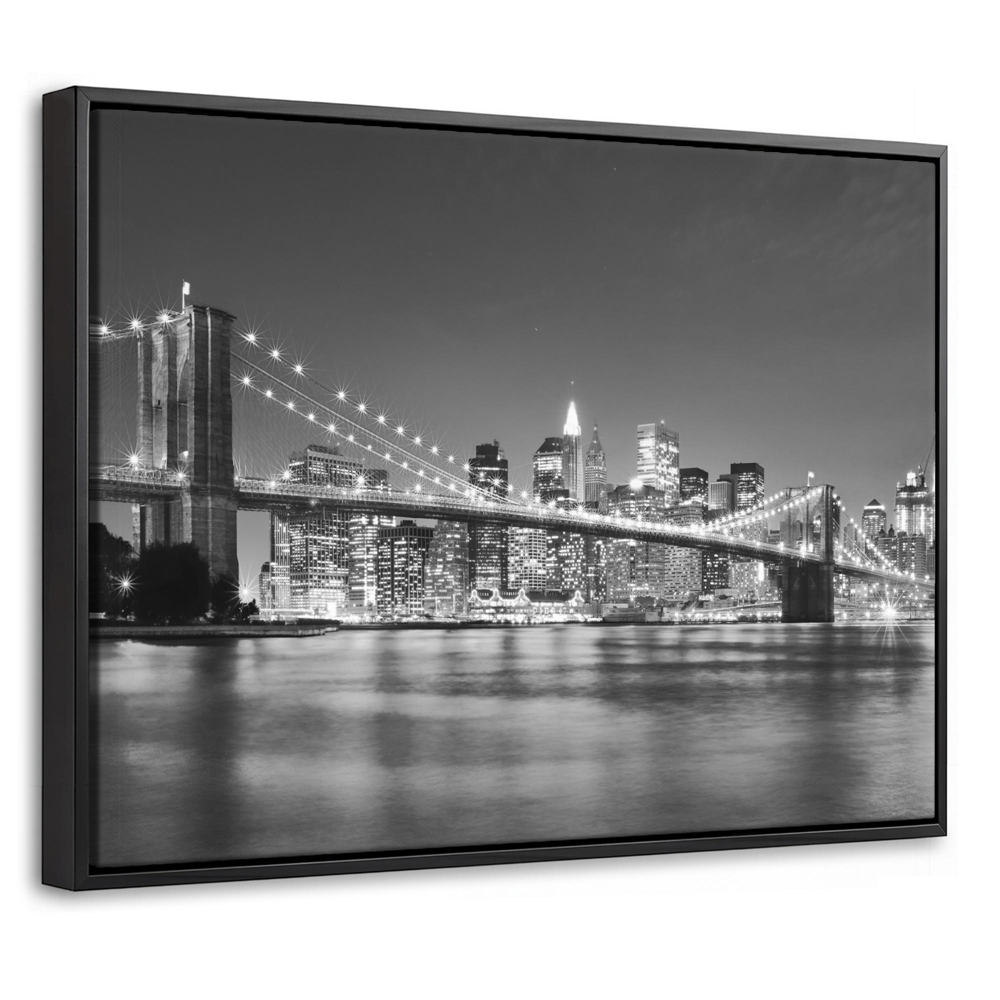 LEINWAND Bilder mit Rahmen - New York - Brücke - Brooklyn - Schwarz und weiß - Architektur - 40x30 - Schwarz, Textil (40/30cm) - MuchoWow