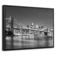 LEINWAND Bilder mit Rahmen - New York - Brücke - Brooklyn - Schwarz und weiß - Architektur - 40x30 - Schwarz, Textil (40/30cm) - MuchoWow