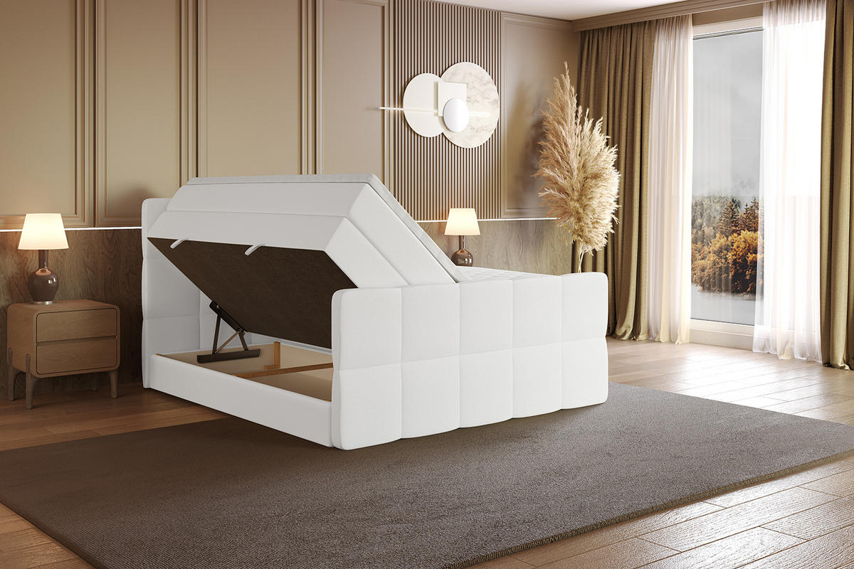BOXSPRINGBETT mit Matratze und Lattenrost - LIRO-Z KING-120x200 - Weiß Kunstleder - Weiß, Holzwerkstoff (120/200cm) - ALTDECOR