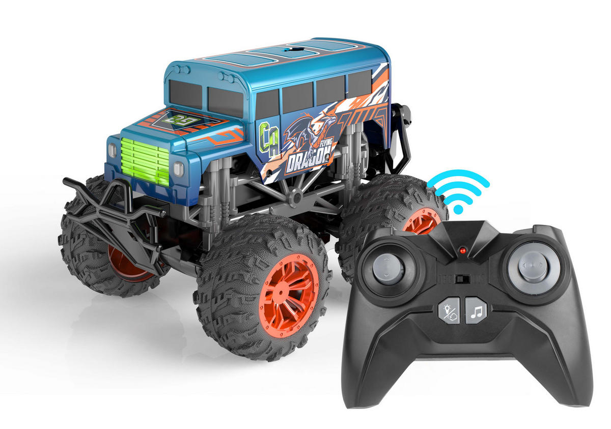 RC-MONSTERTRUCK mit LED-Licht, echtem Rauch und wechselbarem Cover für Kinder, 1er-Set - Blau, Kunststoff (23/19/17cm) - Northpoint