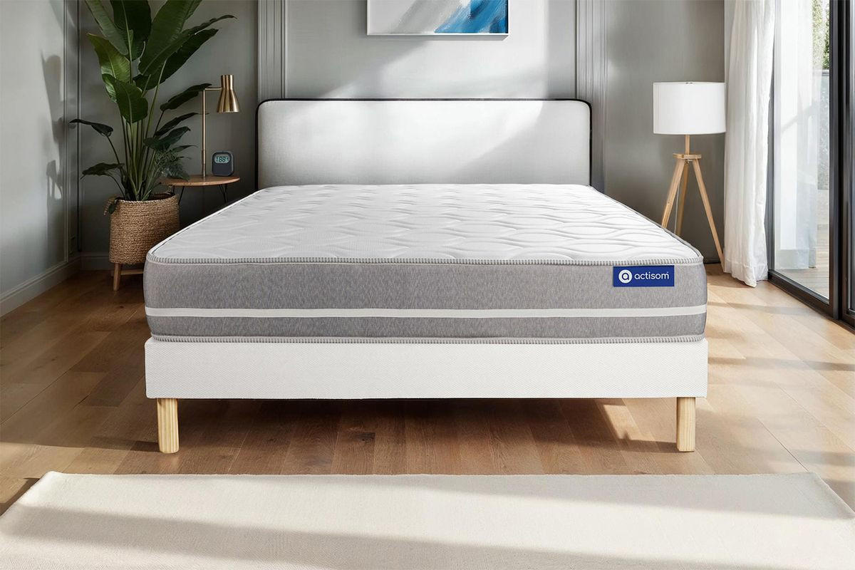 BETT Actilatex touch Latex und Memory-Schaum 180 x 220 cm h1 - Kit Bettgestell Weiß - Beige/Weiß, Karton/Holz (180/220cm) - ACTISOM