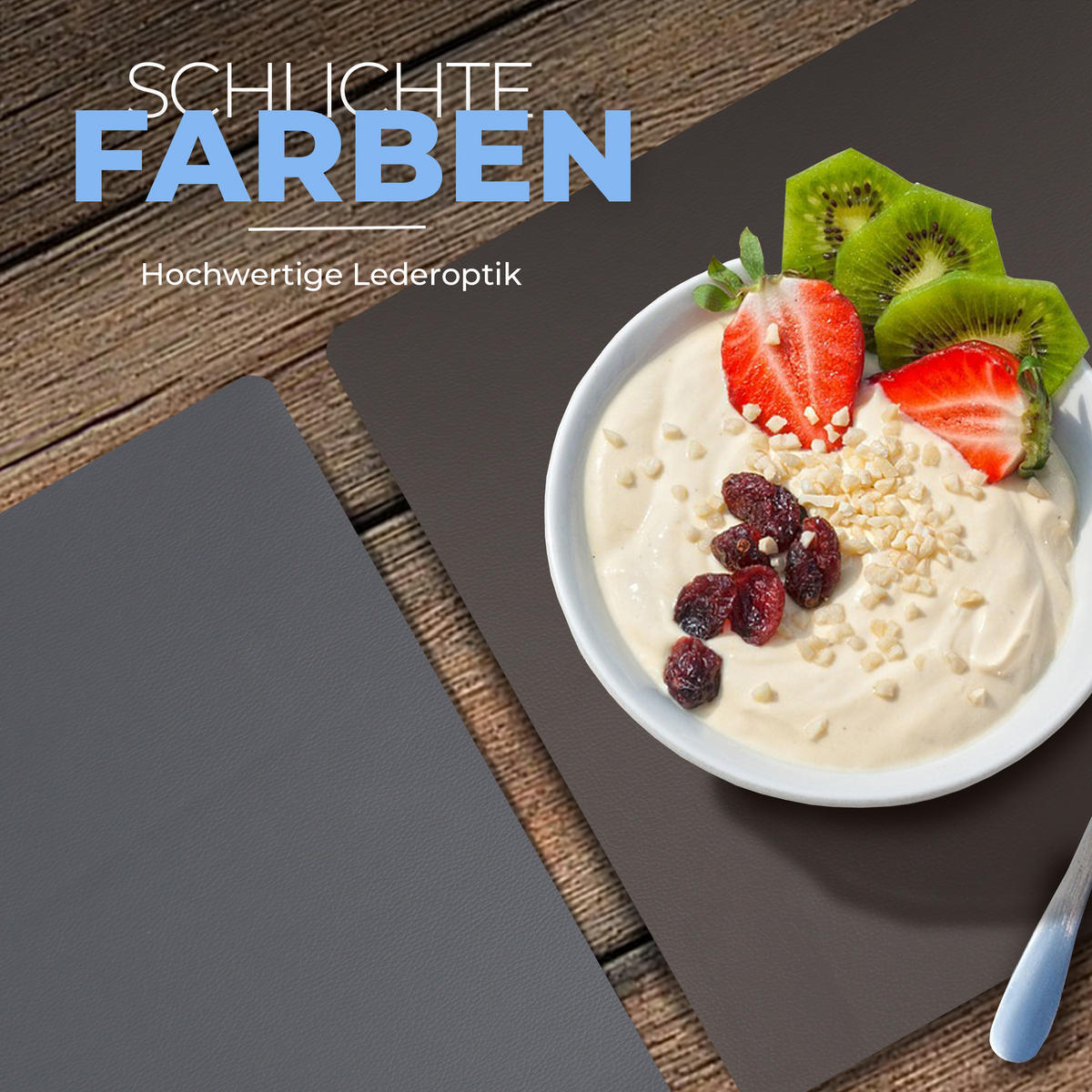 TISCHSET ( 6er Set ) abwischbares Lederimitat Platzdeckchen 46x33cm - Doppelseitiges Unifarben ( Grau / Dunkelgrau ) Kunstleder Platzset - Dunkelgrau, Kunststoff (33/46cm) - Bestlivings
