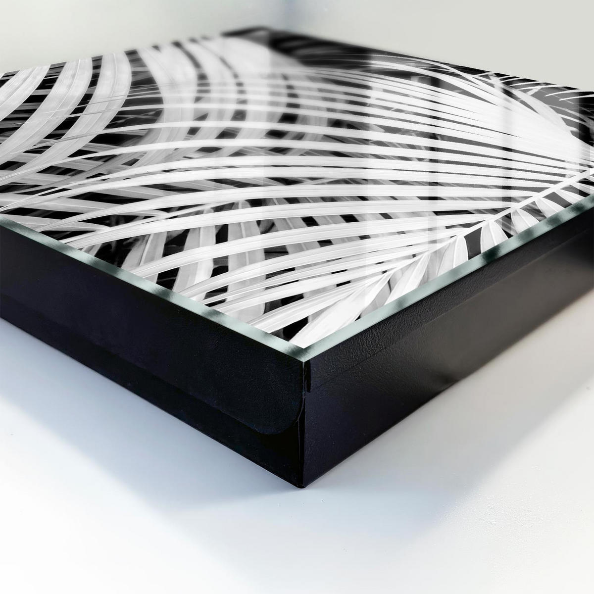 SCHLÜSSELBOX Schwarz 30x30 cm- Türöffnung nach rechts - Palmenblätter - Weiß, Metall (30/30/5cm) - TULUP