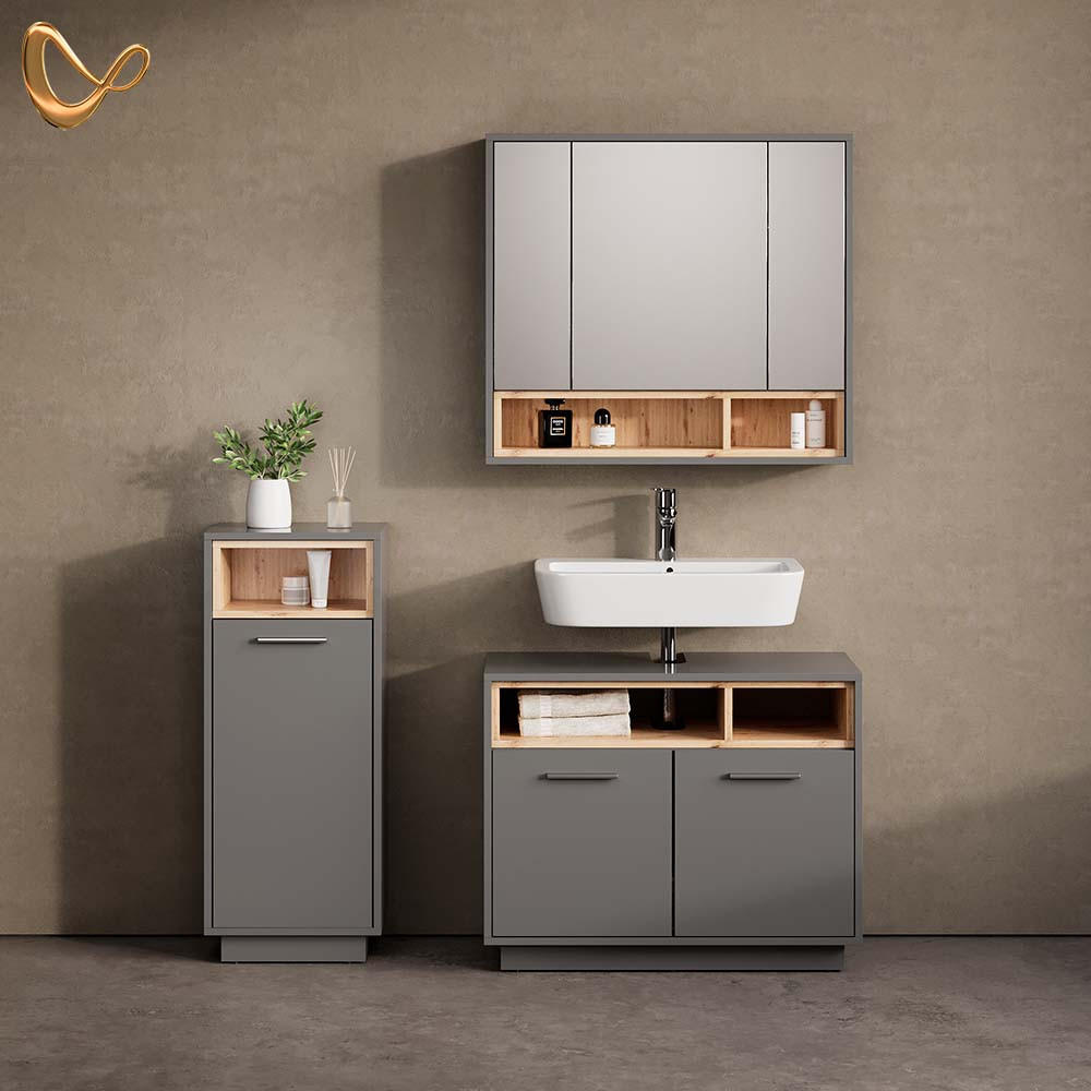 BADSPIEGELSCHRANK Temo Anthrazit 80 x 72 cm - Anthrazit, Holzwerkstoff (80/72/20cm) - Livinity®