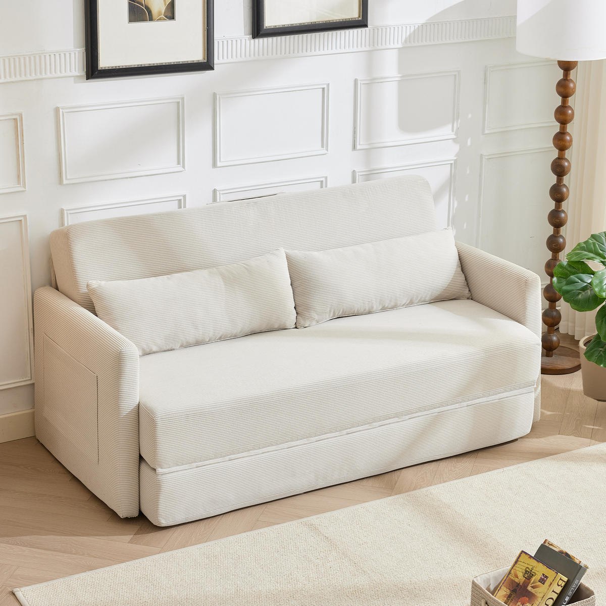 SCHLAFSOFA 2-Sitzer Sofa mit Schlaffunktion,klappbar,Beige - Beige, Textil (165/82/92cm) - LVHOM