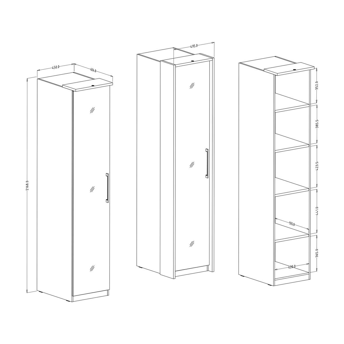 DREHTÜRENSCHRANK OTTIMA 45/217/63 cm 1-türig mit Spiegel Weiß - Weiß, Holzwerkstoff (45/217/63cm) - MASSENO