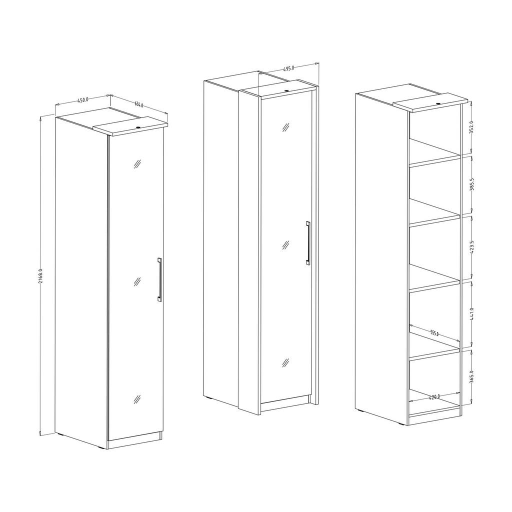 Thumbnail - Masseno Drehtürenschrank, Weiß, Holzwerkstoff, 4 Fächer, Rechteckig, 45x217x63 cm, Schlafzimmer, Kleiderschränke, Drehtü...