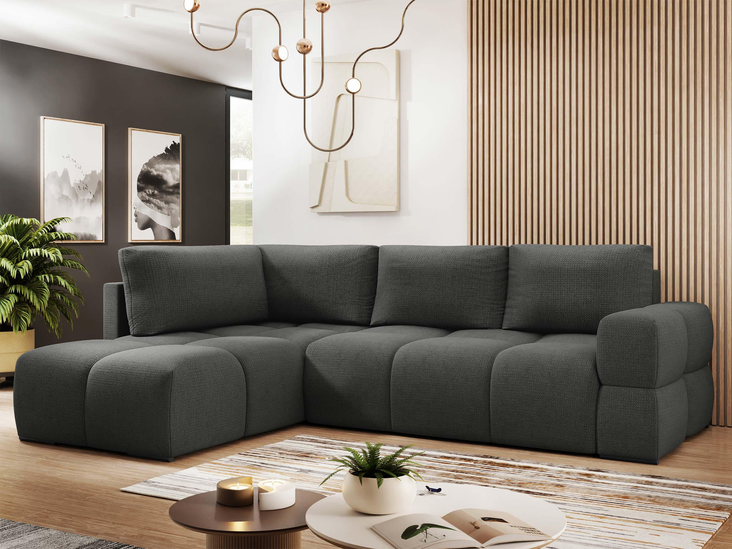 ECKSOFA Taremi - Dunkelgrau/Schwarz, Holz/Kunststoff (267/185cm) - MIRJAN24