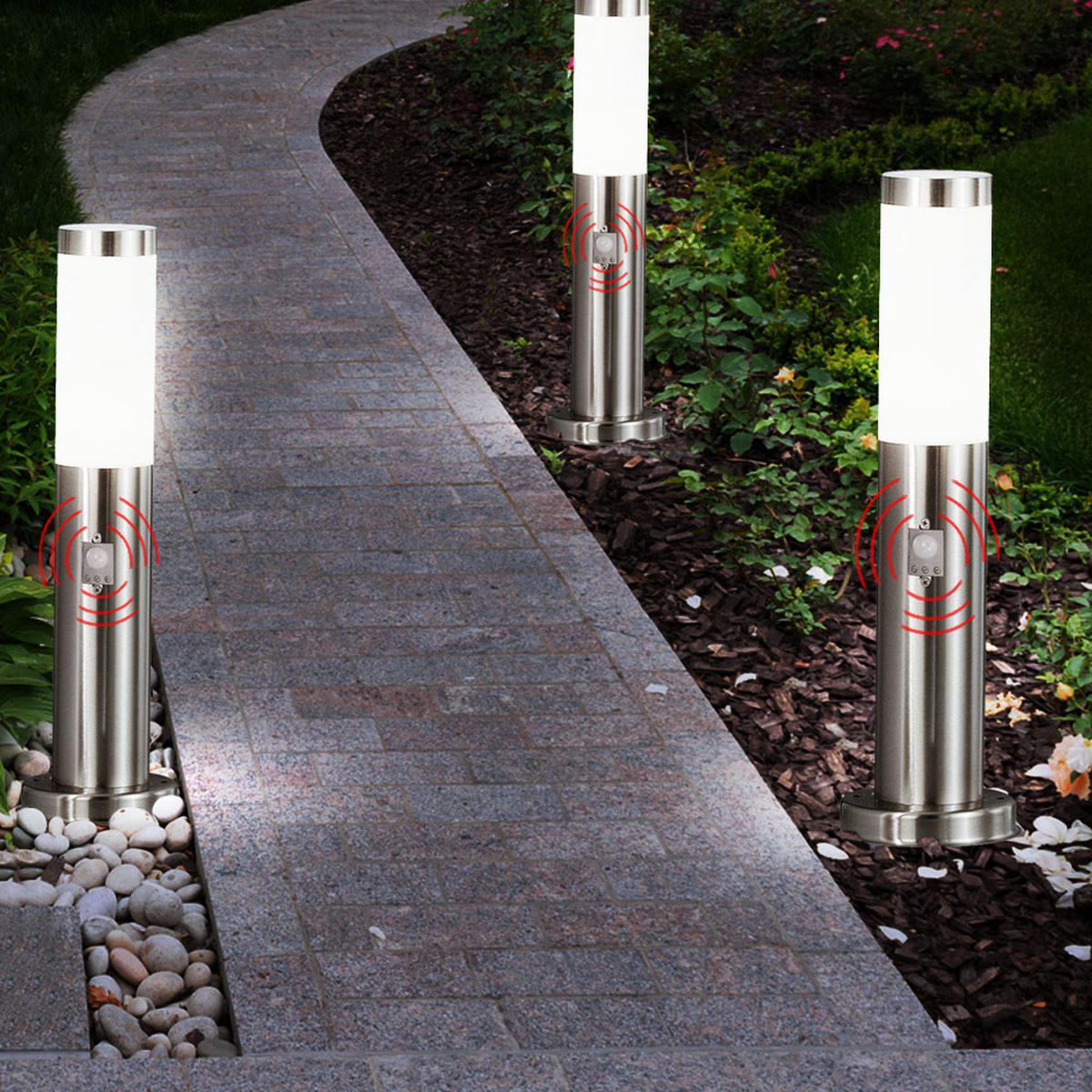 LED WEGELEUCHTE Edelstahl Opal BOSTON - Silberfarben, Metall (12.7/12.7/45cm) - Globo Lighting