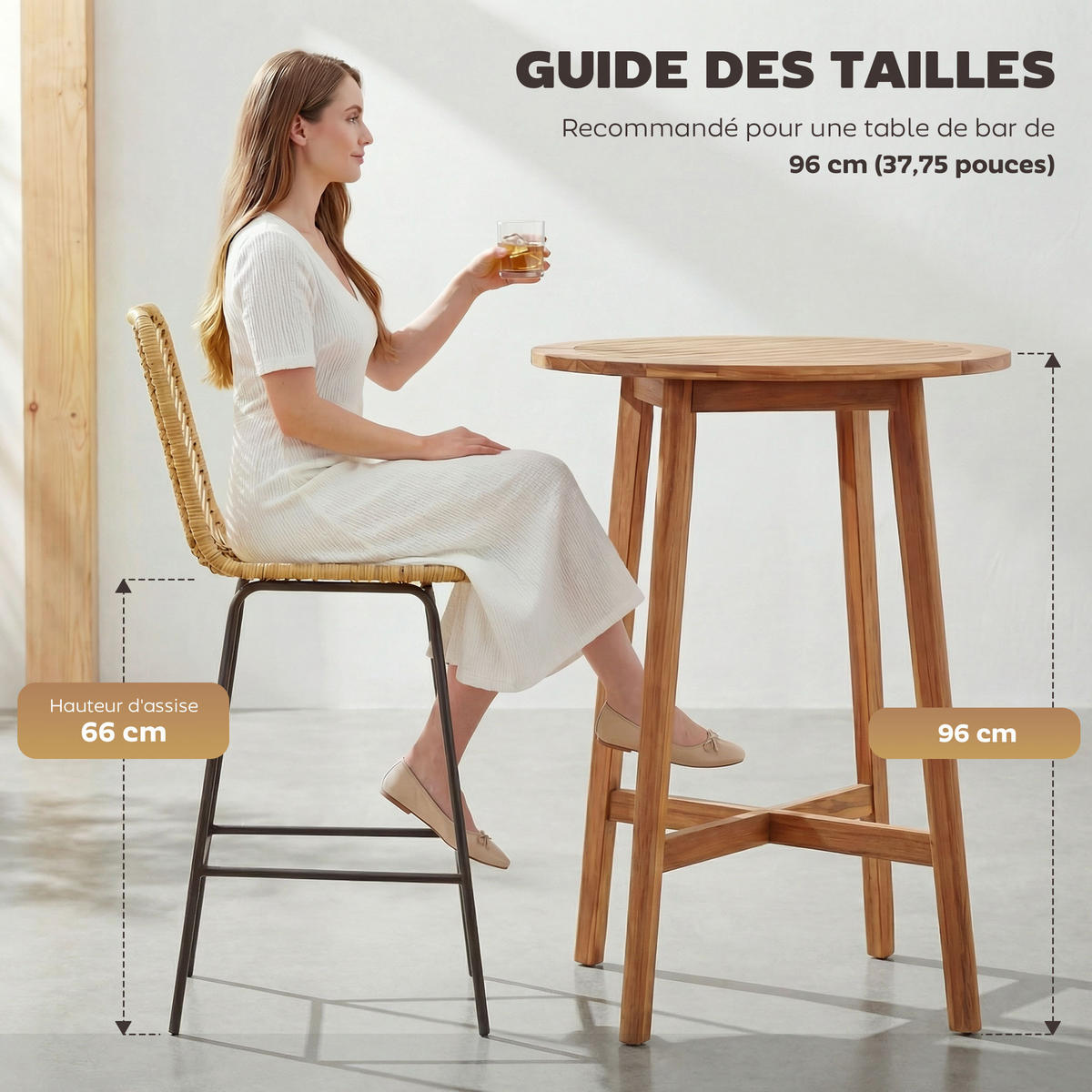 BARHOCKER 2er-Set DE-14715 Boho-Design mit PE-Rattan & Fußstütze Natur - Gelb, Metall (52/102/42.5cm) - ComfortXL