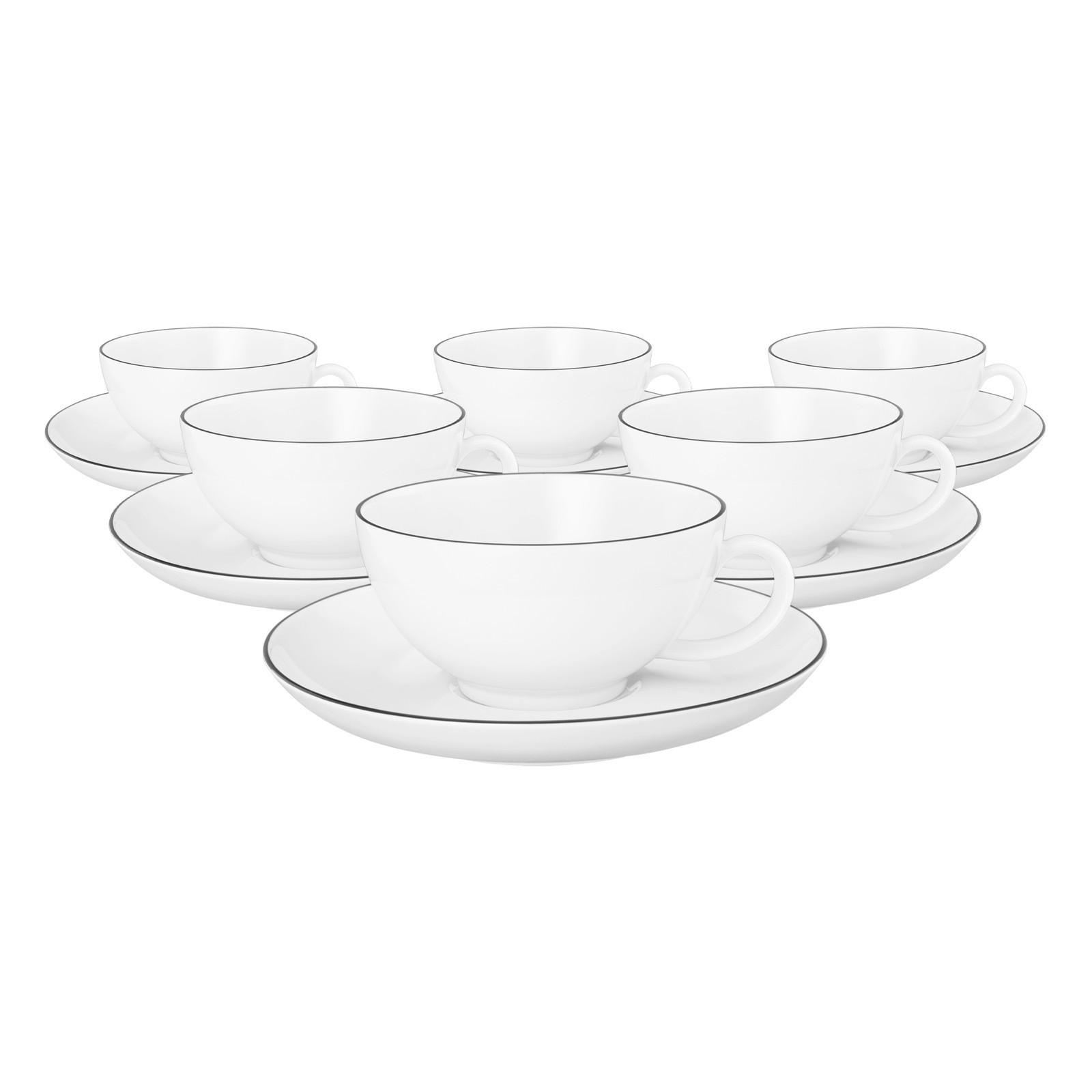 TEETASSEN MIT UNTERTASSEN Lido Black Line weiß 200 ml 6er Set - Weiß, Keramik (0.2L) - Seltmann Weiden