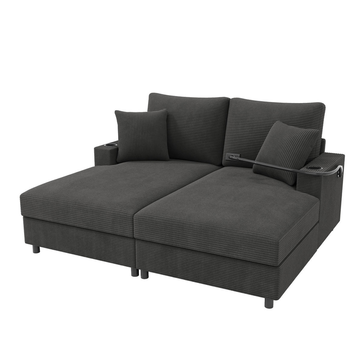 SCHLAFSOFA 163/140/82 cm in Grau – mit USB-Anschluss und Cordbezug - Grau, Textil (140/82/163cm) - BEAOK