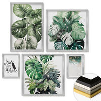 WANDBILDER 5er Set - 50x50 cm & 20x30 cm & 40x60 cm Silberner Rahmen - Grüne Weinblätter - Silberfarben, Kunststoff (40/60cm) - ArtPrintCave