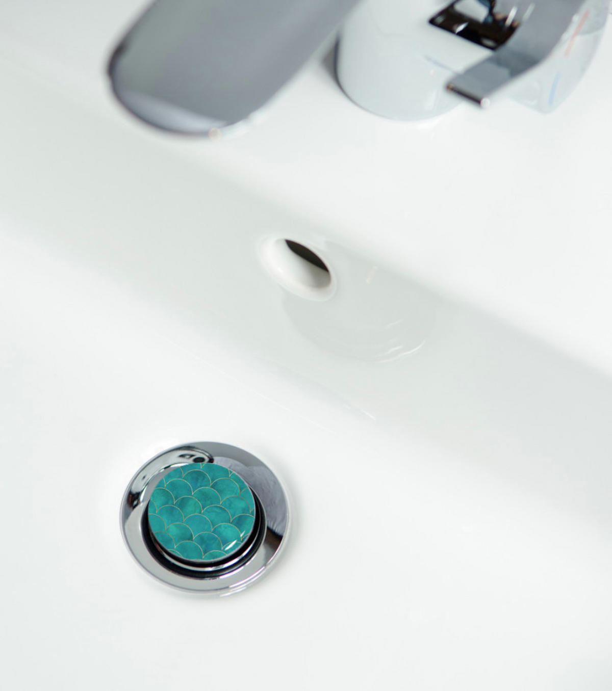 WASCHBECKENSTÖPSEL Aquarell - Blau, Kunststoff/Metall (4/7/7cm) - Sanilo