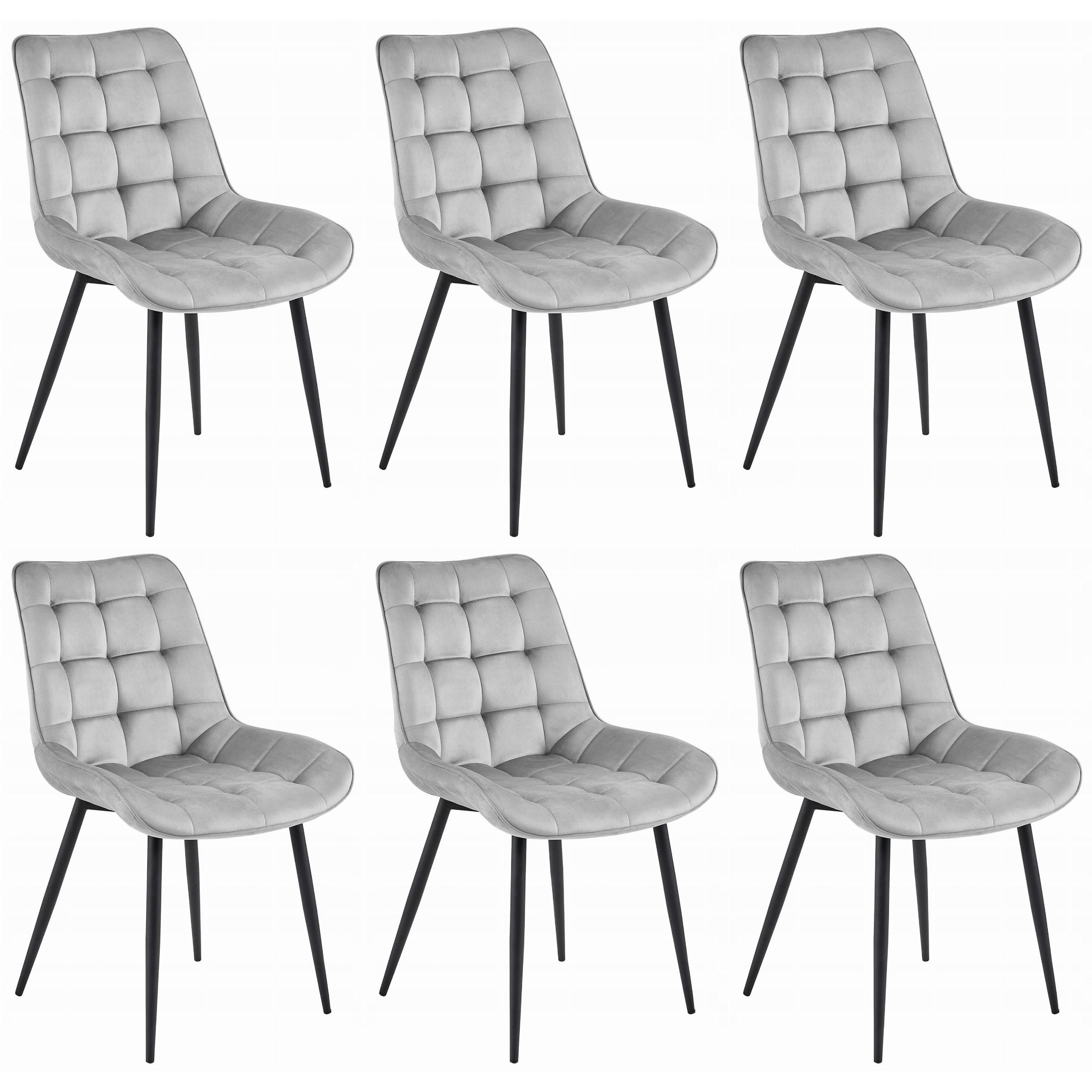 STUHL BARDI 6-er Set, Silbergrau, Schwarz, mit Samtstoff gepolstert - Beige, Textil/Metall (43/90/51cm) - Komodee