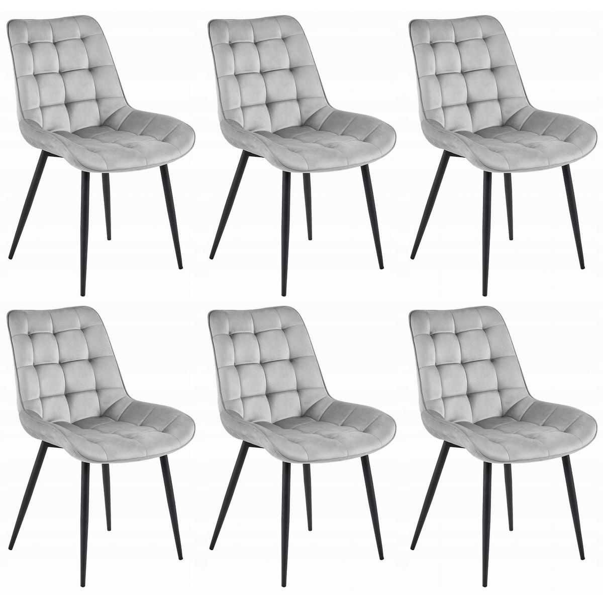 STUHL BARDI 6-er Set, Silbergrau, Schwarz, mit Samtstoff gepolstert - Beige, Textil/Metall (43/90/51cm) - Komodee