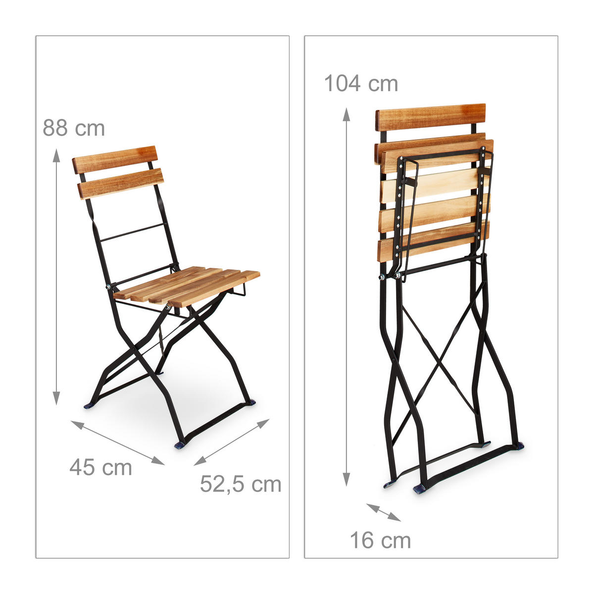 4XGARTENSTUHL - Hellbraun, Holz/Metall (42/84/44cm) - Relaxdays