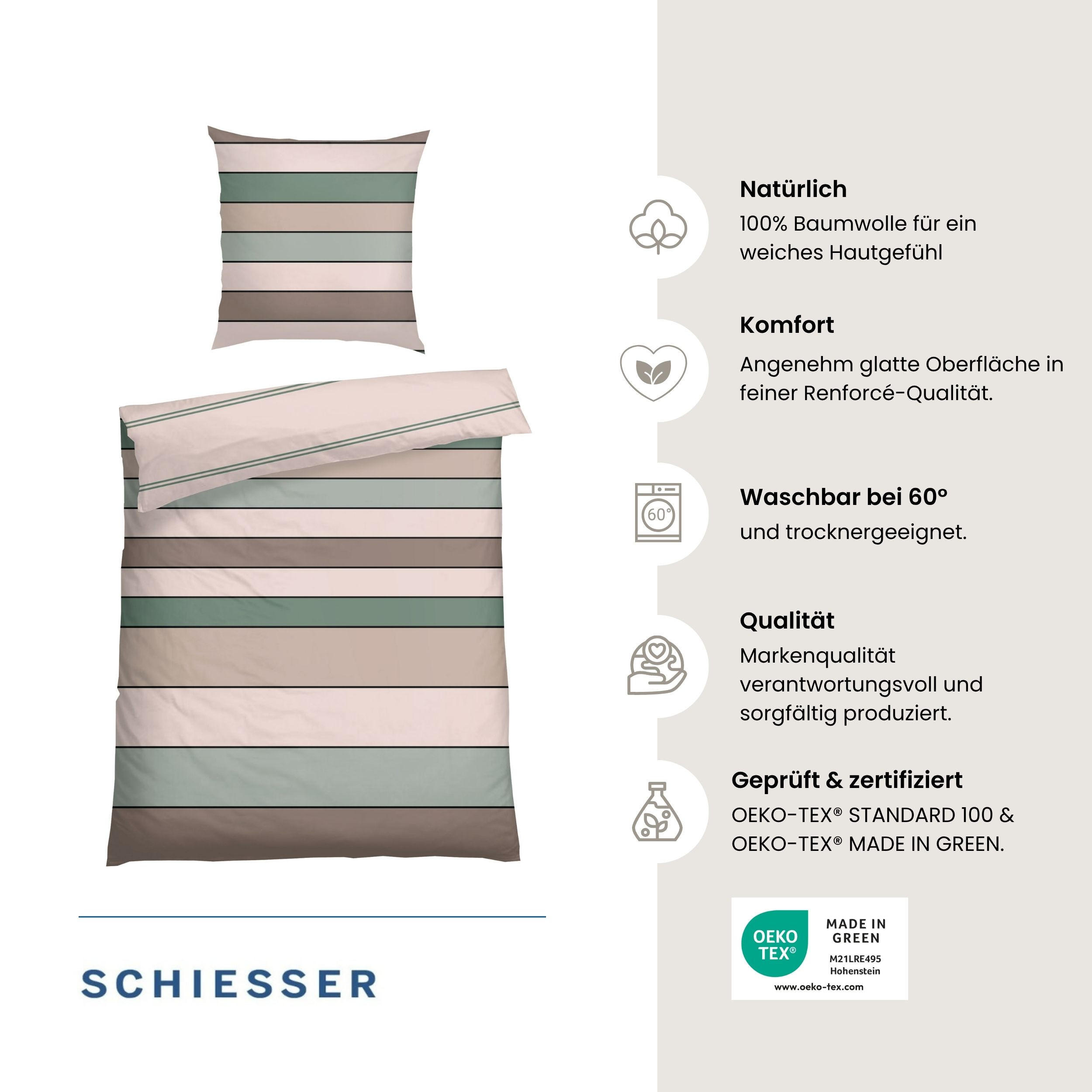 BETTWÄSCHESET Knut - Renforcé - 2-teilig - 155x220 cm - Mint - Mintgrün, Textil (155/220cm) - SCHIESSER