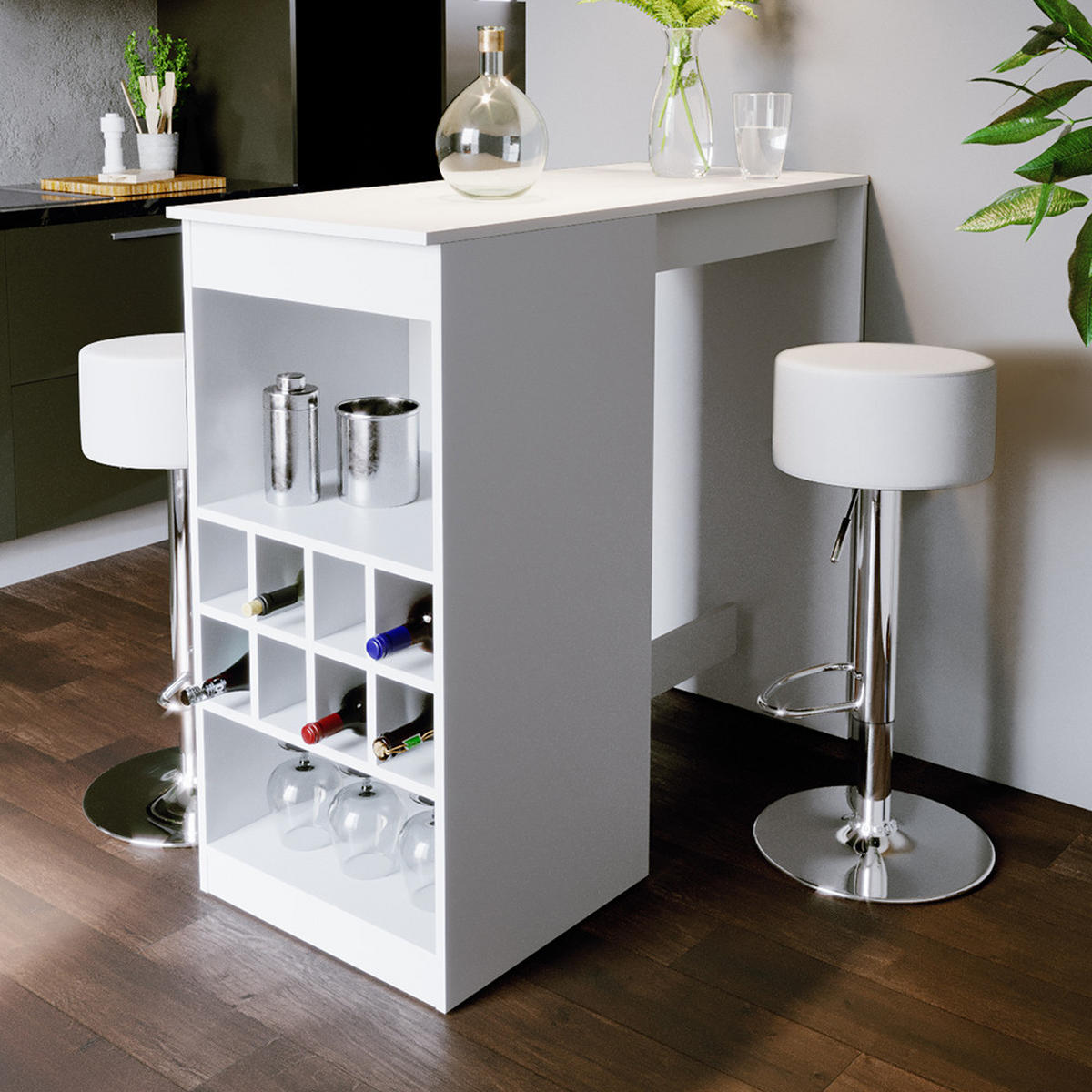 BARTISCH-SET Ross Weiß 115 x 50 cm mit 2 Barhockern - Weiß, Holzwerkstoff (115/104.6/50cm) - Vicco