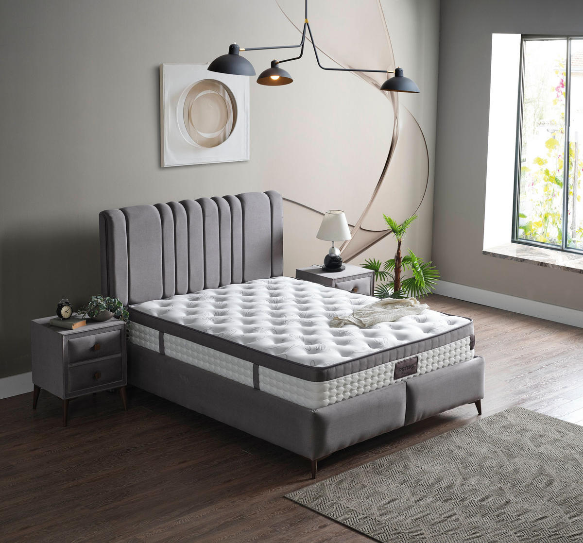 POLSTERBETT-SET Retro 160x200 Grau - Bett inkl. Matratze - Grau, Metall (160/200cm) - Villa Möbel