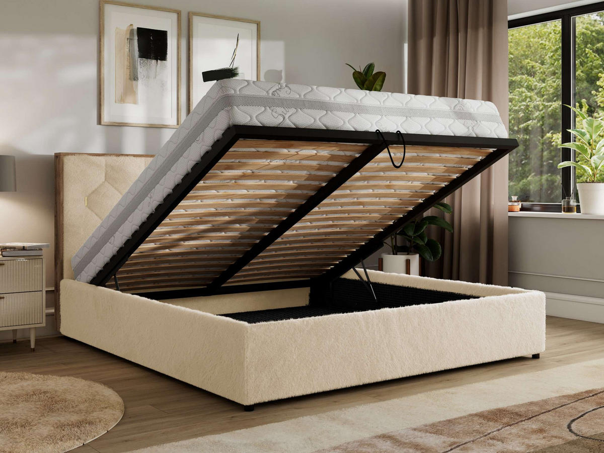 POLSTERBETT LARINO CLASSIC 160/200 - Creme Plüsch - ohne Matratze - Creme, Textil (160/200cm) - MKS