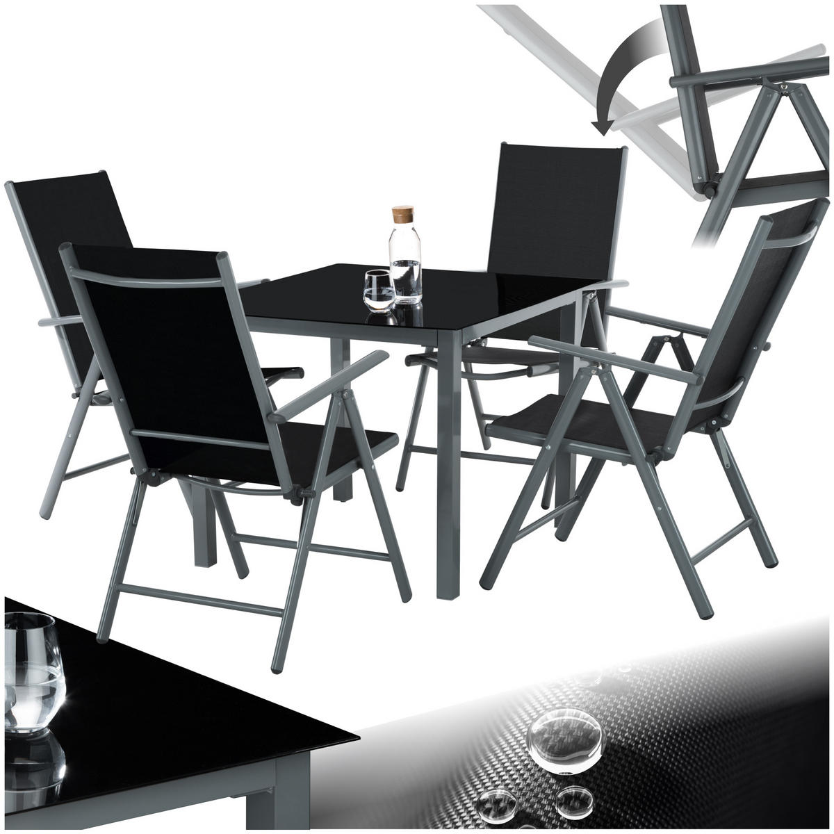 SITZGRUPPE Stabia,Tisch mit Sicherheitsglasplatte und Ausgleichsschrauben,anthrazit - Anthrazit, Naturmaterialien/Kunststoff - tectake