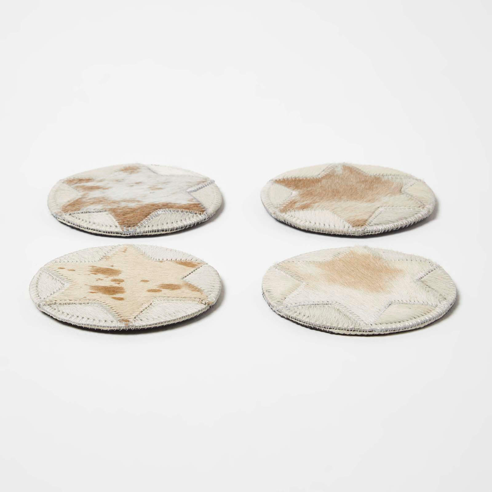 UNTERSETZER Stern, 4er-Set rund im Patchwork-Stil aus Fell & Leder, 10 cm - Multicolor, Leder (10/10cm) - Homescapes