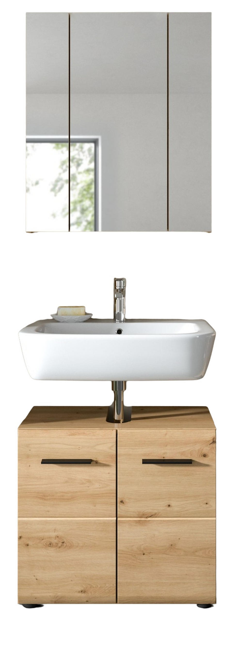 BADMÖBEL SET 2-teilig in Artisan Eiche, Badkombination 60 x 185 cm, Cover - Schwarz/Eiche Artisan, Glas/Holzwerkstoff (60/185/30cm) - Inn.Furn