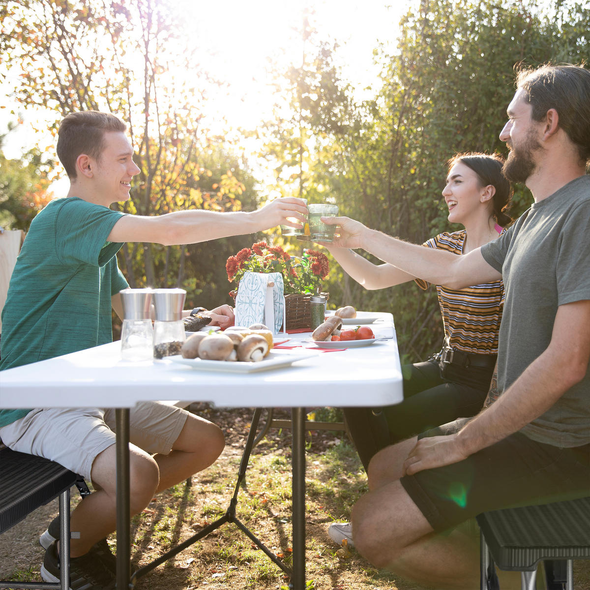 2XBIERBANK - Schwarz, Kunststoff/Metall (179/43/24.5cm) - Relaxdays