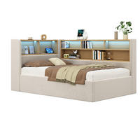 POLSTERBETT aus Samt 90x200 cm in Beige mit LED & USB/Type-C - Beige, Textil (90/200cm) - Modfu