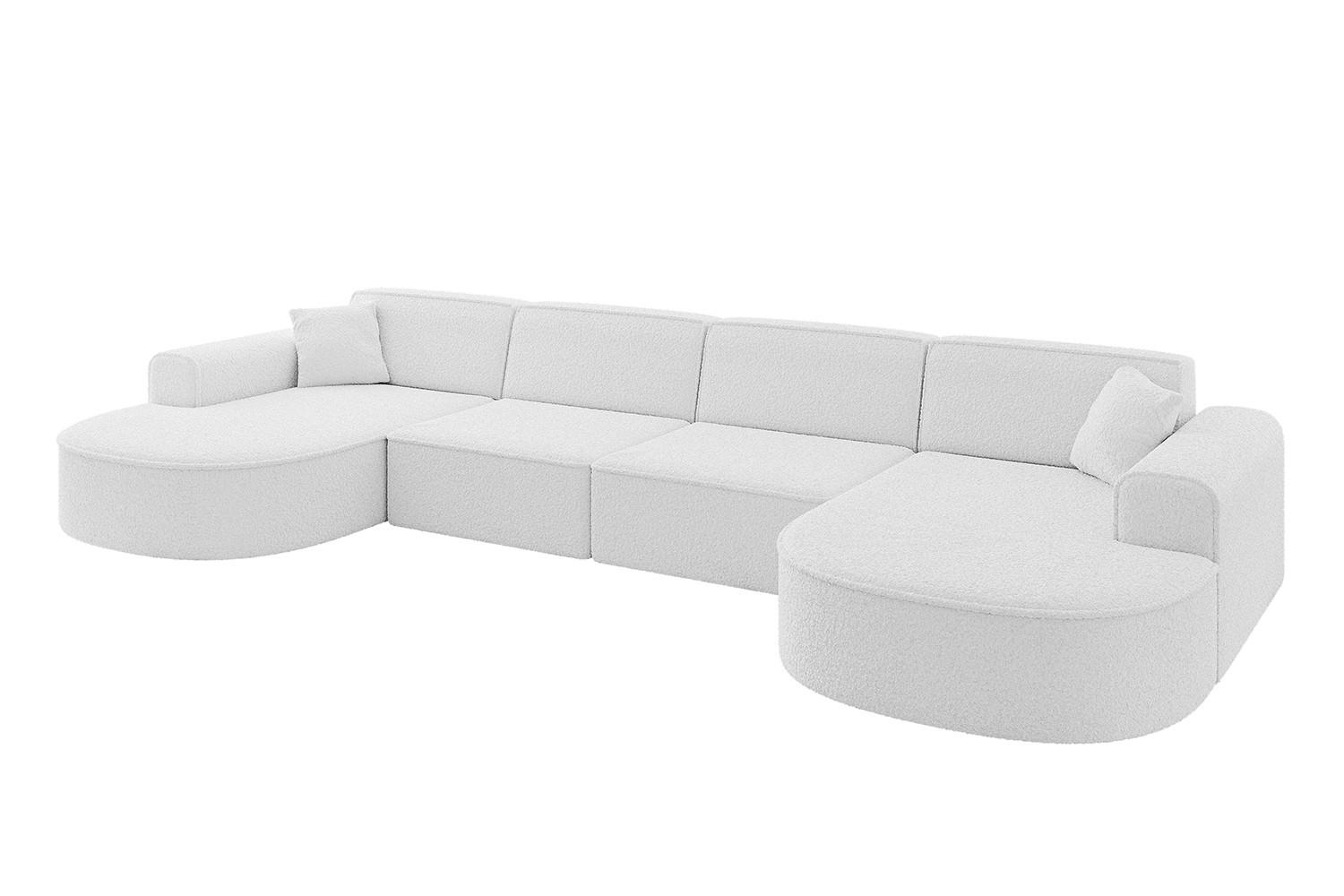 WOHNLANDSCHAFT MARI-U2 - 380x163x73,5 cm Weiß Bouclé - Schwarz/Weiß, Holzwerkstoff/Kunststoff (380/73.5/163cm) - ALTDECOR