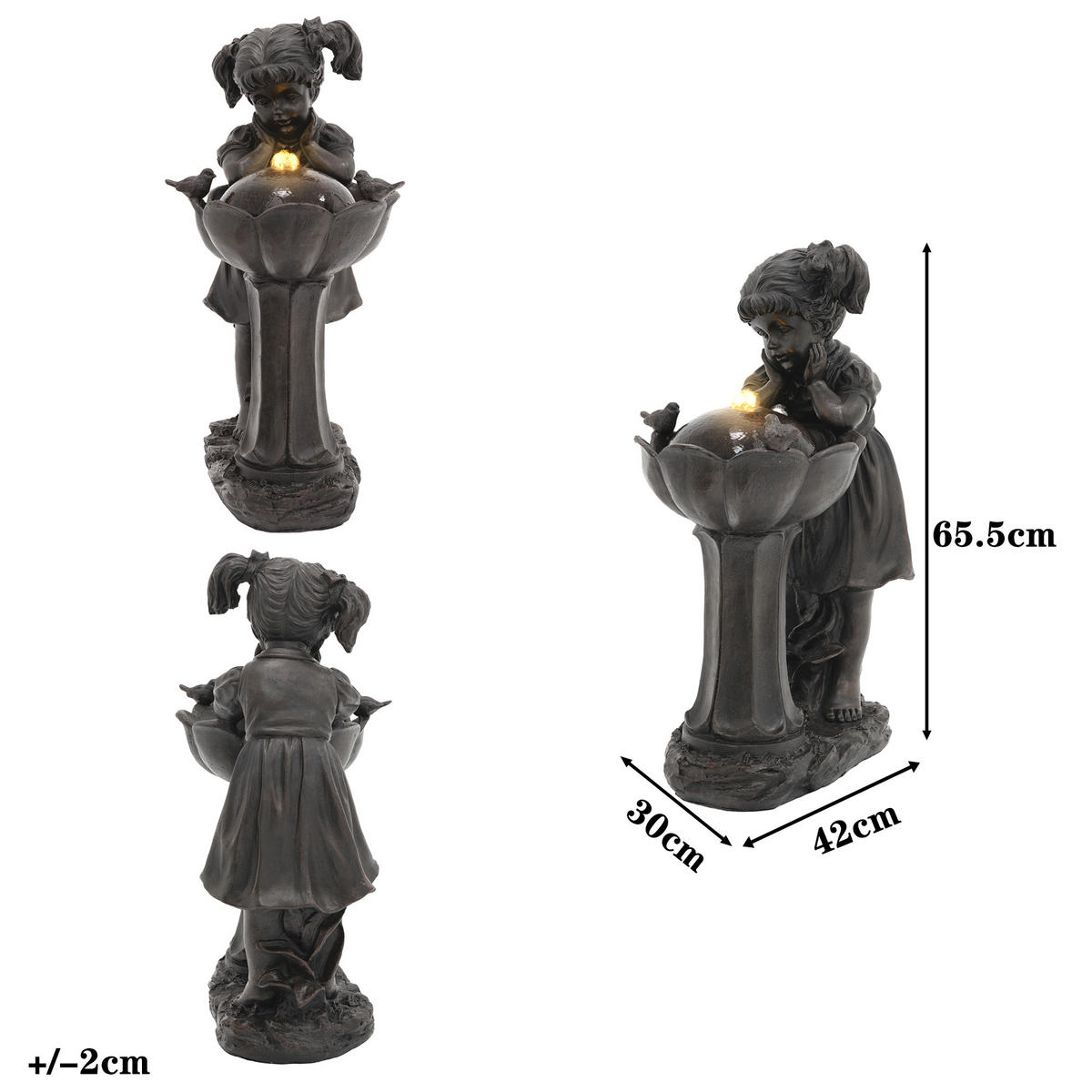 GARTENBRUNNEN LED Kupfer Mädchen Figur 65.5cm Außen Terrasse - Bronzefarben, Naturmaterialien (30/42/65.5cm) - FLIEKS