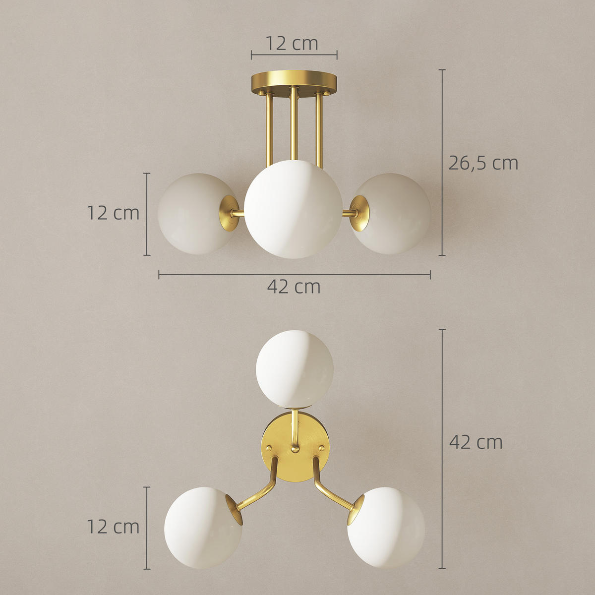 DECKENLEUCHTE Metall Kunststoff Gold - Goldfarben, Metall (42/42/26.5cm) - HOMCOM