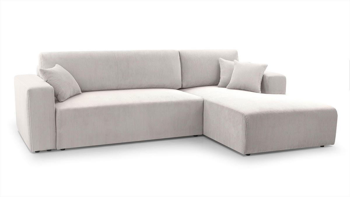ECKSOFA L Form Catea Weiß 279/145/84 cm Rechts mit Schlaffunktion - Creme/Schwarz, Kunststoff/Textil (279/145cm) - AX Living