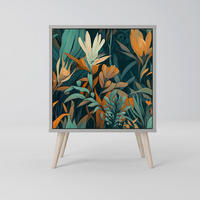 SIDEBOARD FLORAL SERENITY, Grau, 57,5x42x77,5 cm, Schräge Buchenholzfüße - Buchefarben/Multicolor, Holzwerkstoff/Buchenholz (57.5/77.5/42cm) - SpaceRebels