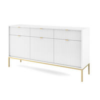 SIDEBOARD Eternas 3T 3S Weiß 154/83/39 cm – goldene Füße, mit geriffelten Fronten - Goldfarben/Weiß, Holzwerkstoff (154/83/39cm) - AX Living