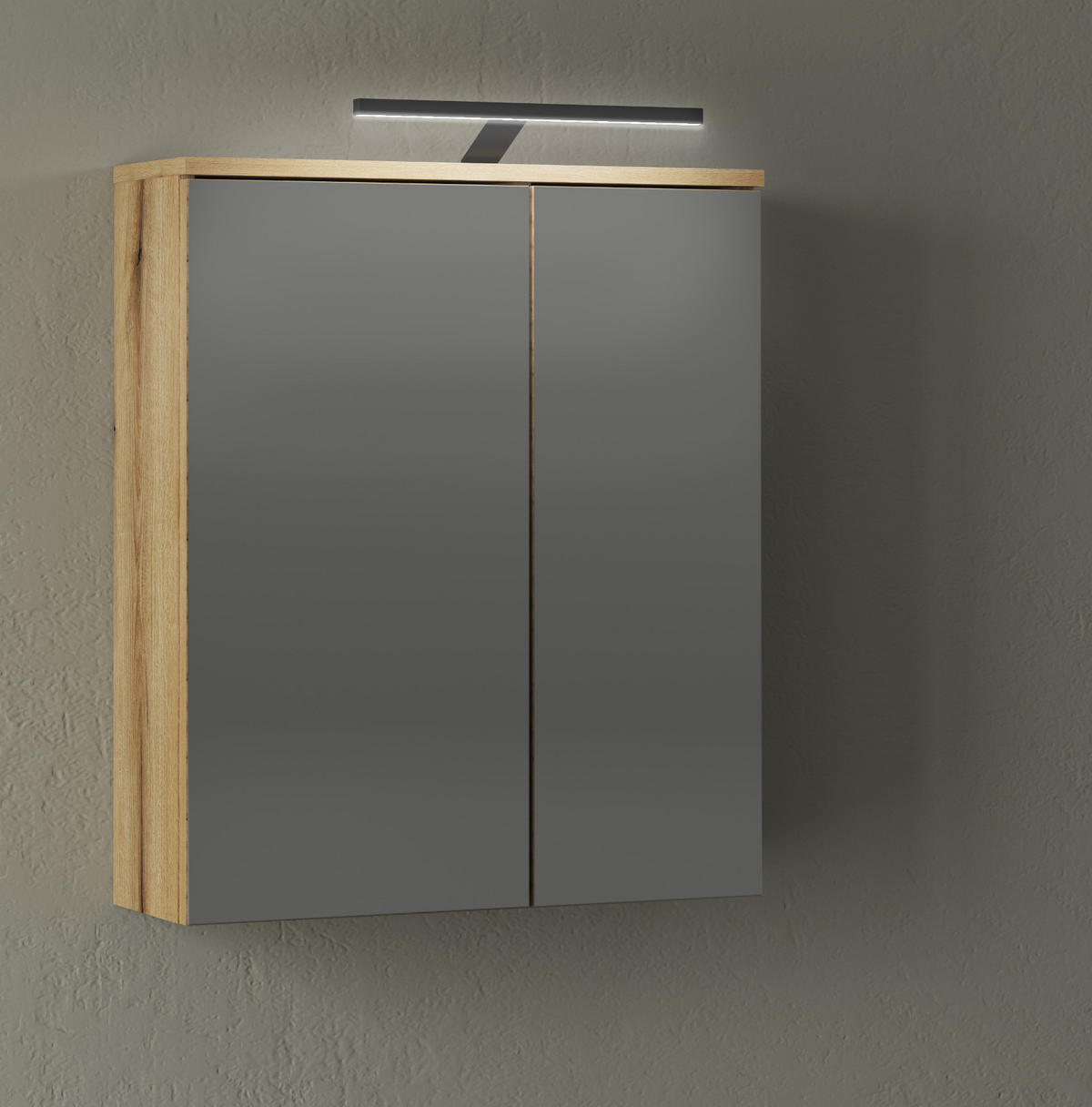 SPIEGELSCHRANK Evoke Eiche, Badschrank 2-türig, 60 x 70 cm - Eichefarben/Grau, Glas/Holzwerkstoff (60/70/19cm) - Furn.Design