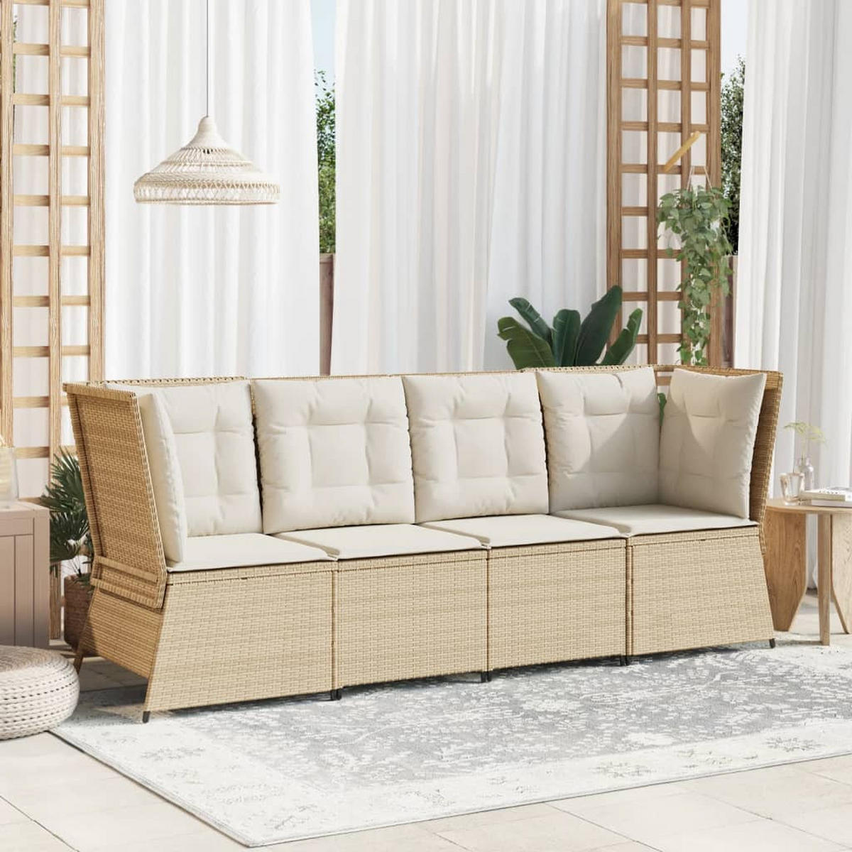GARTEN-ECKSOFA mit Kissen Beige Poly Rattan - Beige, Kunststoff (67/95/67cm)