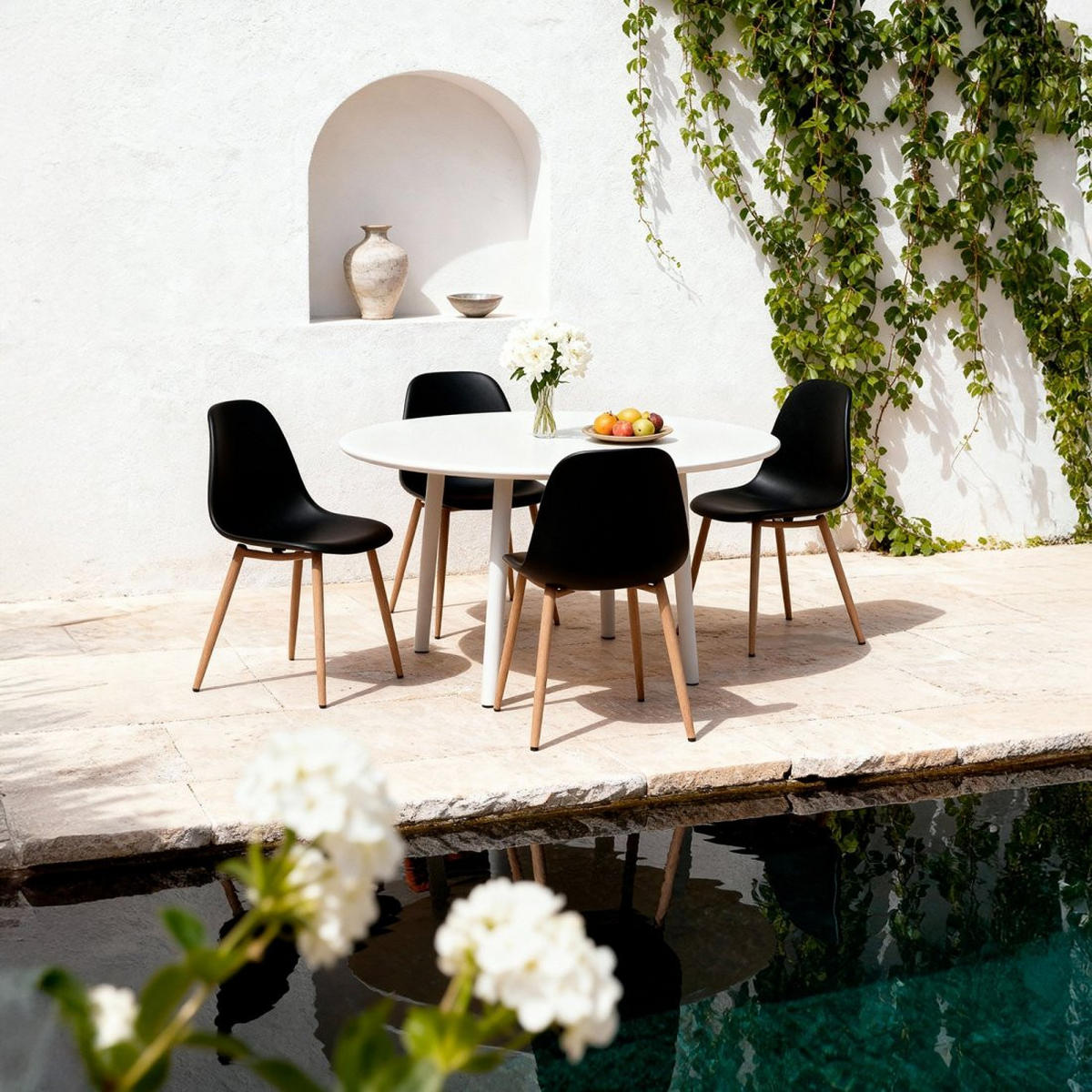 STUHL FÜR DRAUSSEN Nina Schwarz 45 cm x 80 cm - Schwarz, Kunststoff (45/80/53cm)