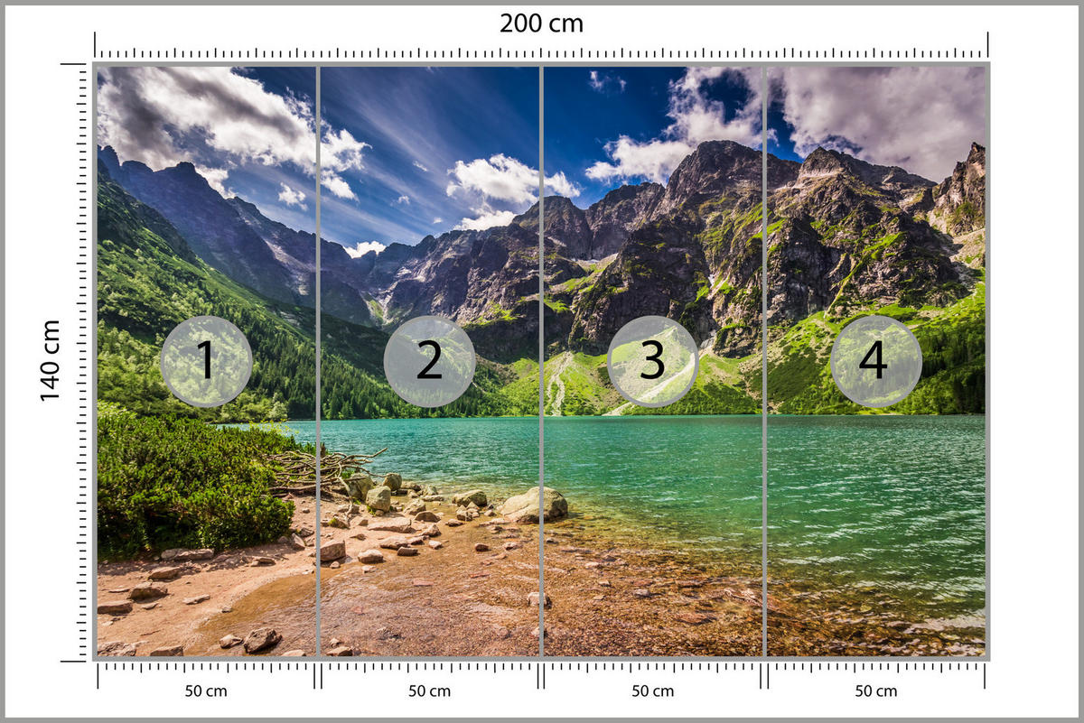 FOTOTAPETE Morskie Oko See Berge Landschaft 3D 200x140 - Türkis/Braun, Papier (200/140cm) - Muralo