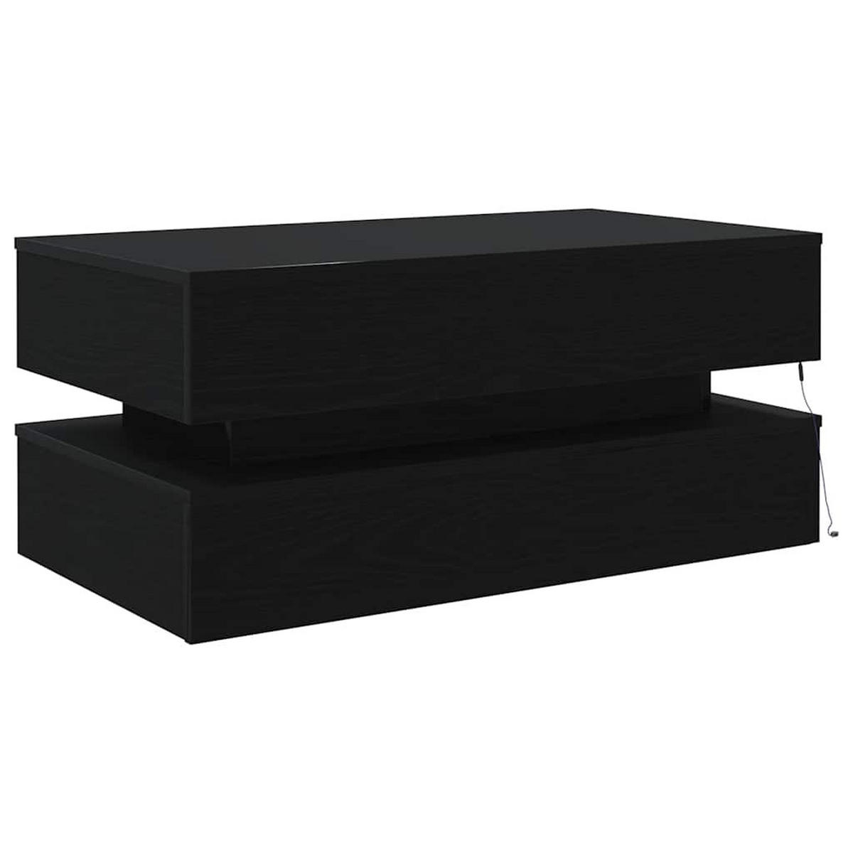 COUCHTISCH Moderner 90/50/40 cm aus Holzwerkstoff Schwarz Eichen-Optik mit Led-Leuchten - Schwarz, Holz (50/90/40cm) - vidaXL