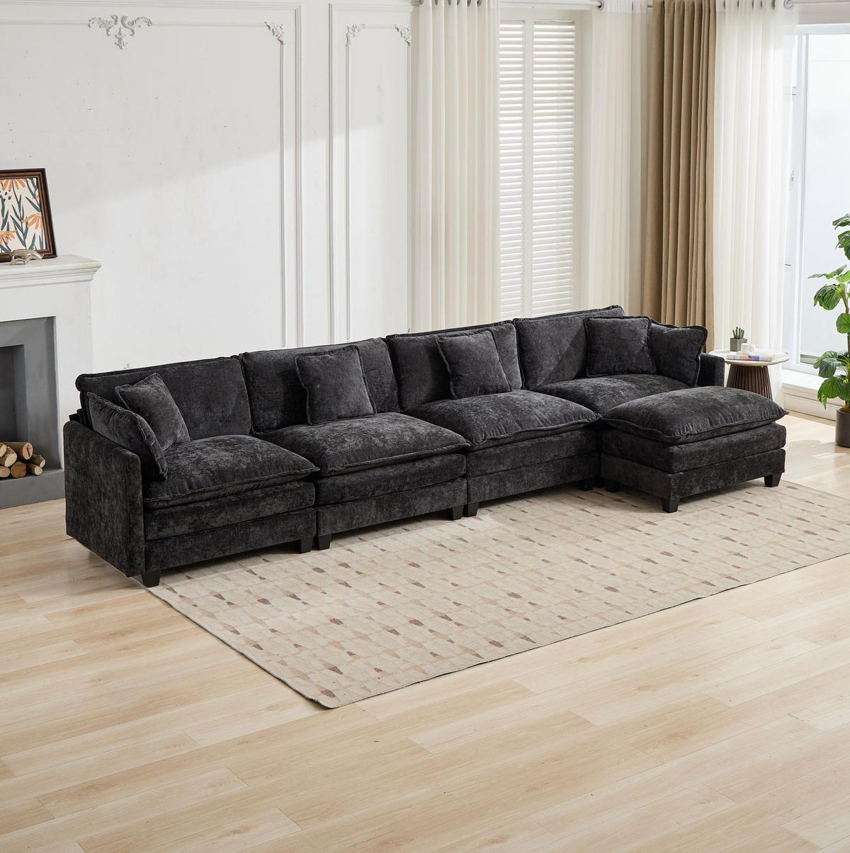 SOFA modular Chenille Schwarz - Schwarz, Holz (75/84/380cm) - Meubliv